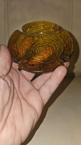 Vintage Mid Century Anchor Hocking Soreno Tree Bark Amber Glass Ashtray 4.5" - Picture 3 of 3