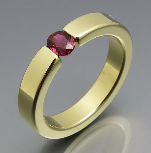 REIF-DESIGN - HOCHWERTIGER SIAM RUBIN SPANNRING - EIGENE GOLDSCHMIEDE - 585 GOLD - 第 1/10 張圖片