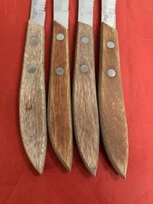 Vintage Vollrath Stainless Steak Knives Wood Handles Flatware Set of 4 Japan jB2