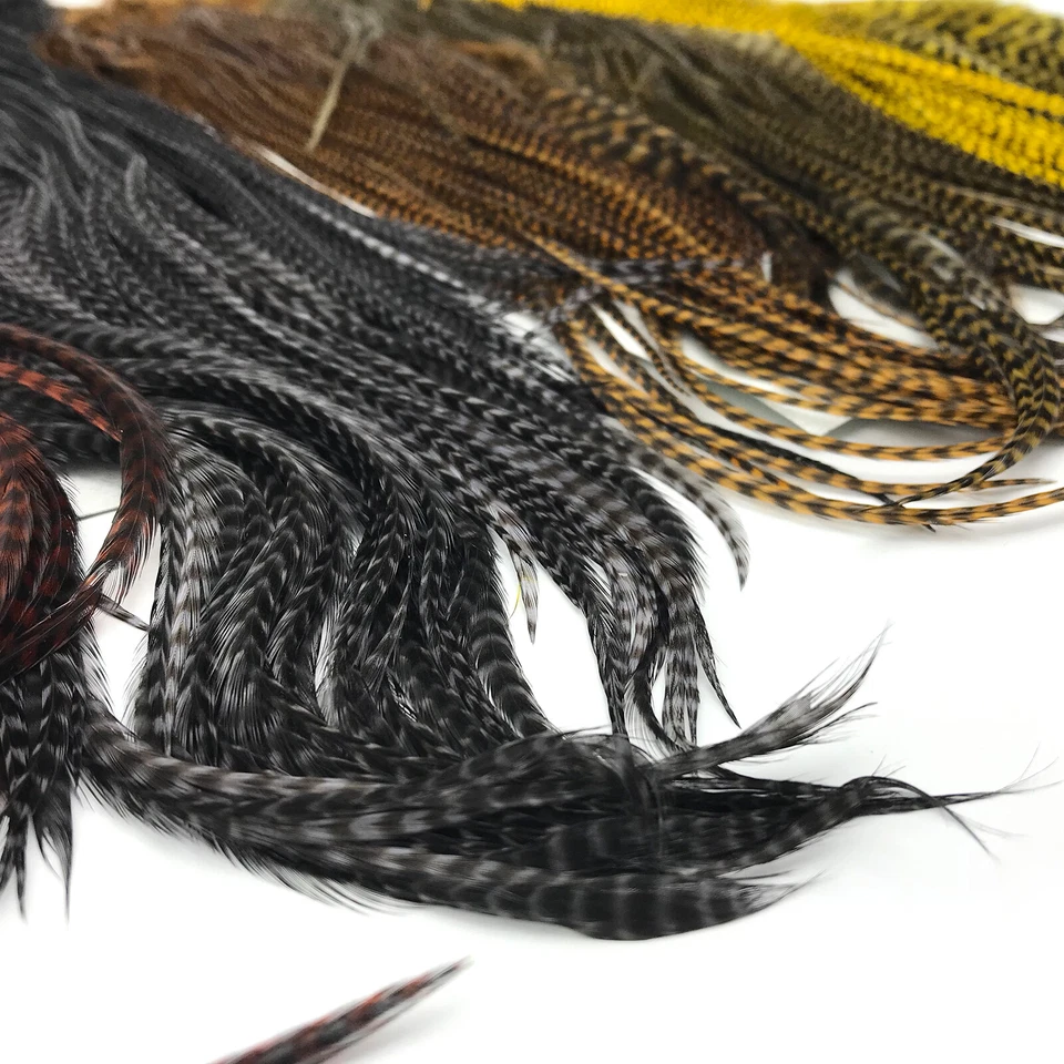 SILLA DE MONTAR KEOUGH GRIZZLY MEDIO GALLO Extensiones de cabello pluma Hackle ¡NUEVA! Foto 2 de 2