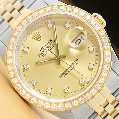 ROLEX MENS DATEJUST 16233 FACTORY DIAMOND DIAL TWO