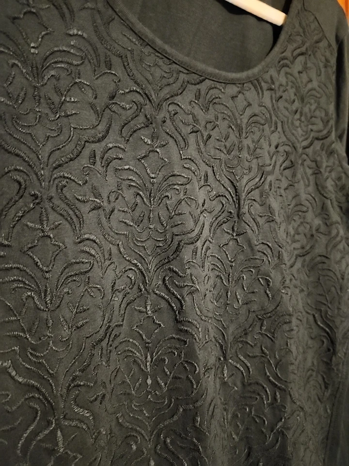 Top bohemio delantero bordado Eddie Bauer para mujer talla PL algodón manga larga verde azulado Foto 3 de 4