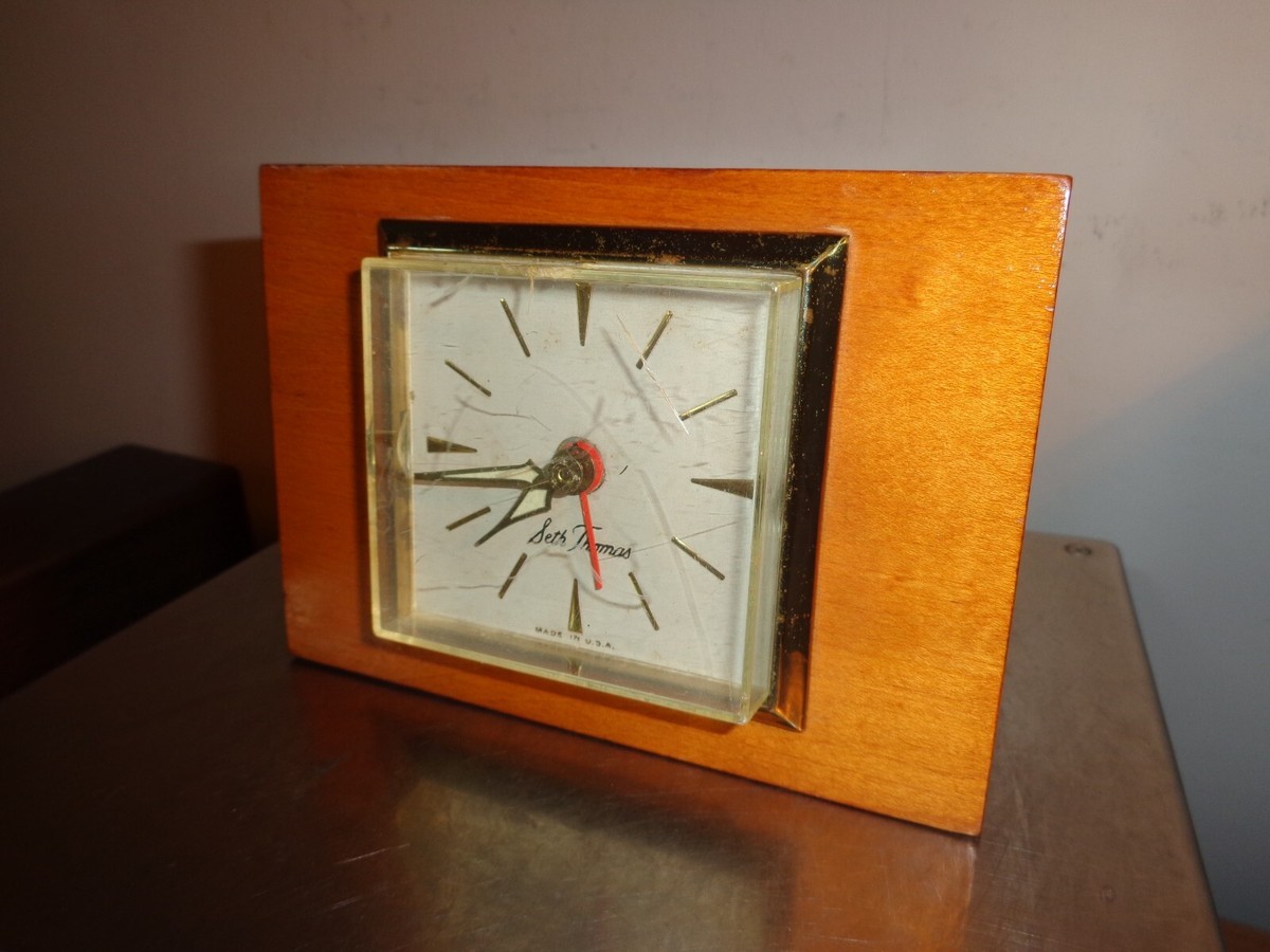 SETH THOMAS 1950's Wind-Up Wood Cased Alarm Clock- Works | eBay