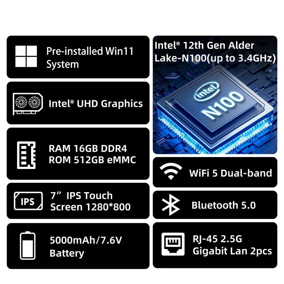 HEIGAOLA 7'' Tablet PC Windows 11 Pro mit Intel N100 16GB DDR4 512GB eMMC WiFi - Bild 2 von 4