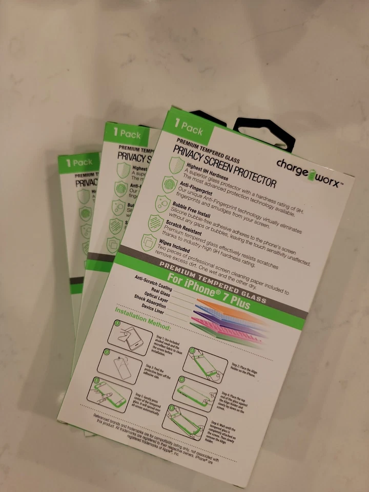 3-Pack Charge Worx Premium Tempered Privacy Glass Screen Protector for iPhone 7 - Image 2 of 2