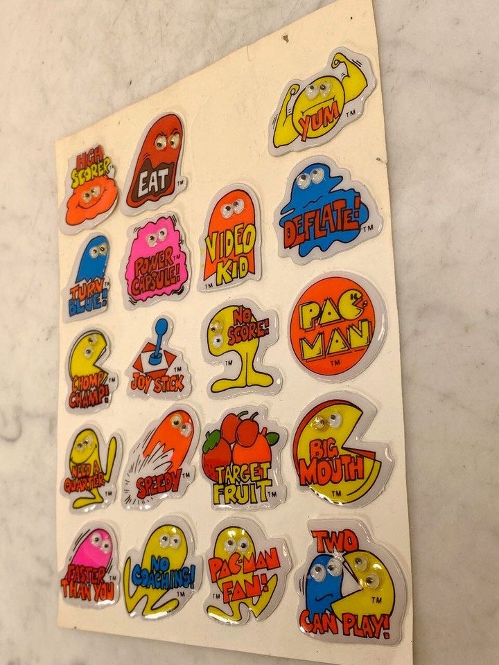 Fathead Sticker Pacman Vintage PAC MAN Puffy Sticker Set Sheet. 19 Pieces Cartoon 80's. RARE ...