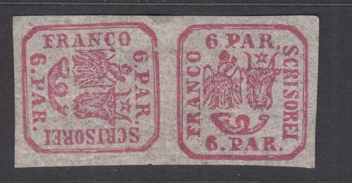 Romania: Wallachian Eagle and Moldavian Bull, 6p Imperf Pair, May 1862 - Picture 1 of 2