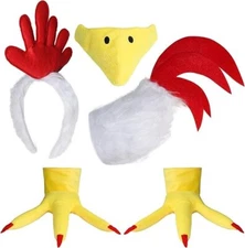 Rooster Chicken Costume Accessories Comb Headband Tail Beak Nose Mask Feet Gift