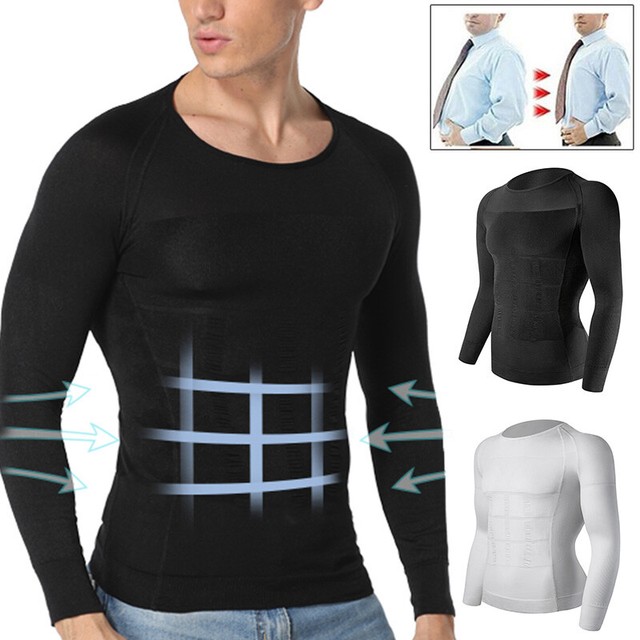 Men Slimming Body Shaper Hide Moobs Firm Tummy Control Abdomen Compression Shirt eBay