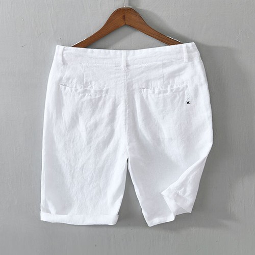 Herren Leinenmischung Shorts lässig locker einfach halbe Hose Strandhose Sommer dünn - Bild 7 von 18