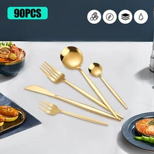 90 Piece Cutlery Set for 18, Stainless Steel Flatware Utensil Kitchen Spoon Fork