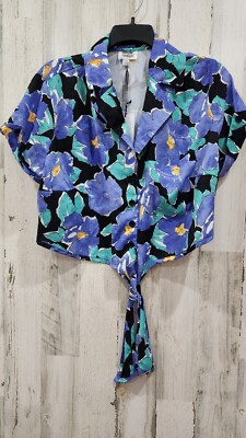 UNIQUE VINTAGE Black & Lilac Floral Button Front Collard Crop Top PLUS Size 2X