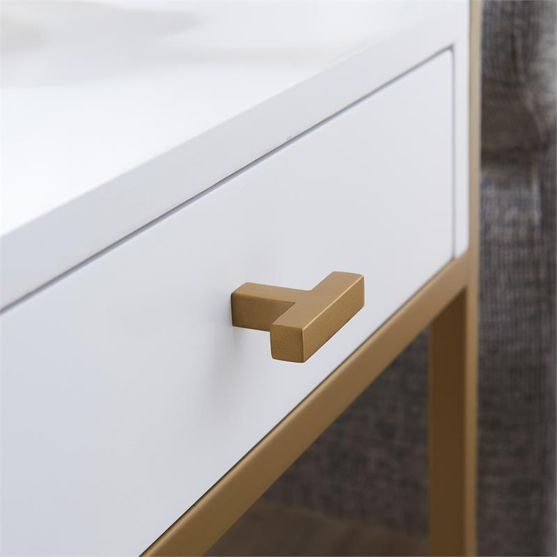 Pemberly Row Modern Metal and Wood Drawer End Table in White/Gold eBay