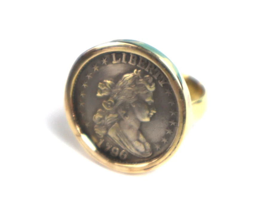 Anillo moneda de diez centavos busto drapeado de Estados Unidos 1796 plateado #7 Foto 3 de 4