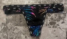 VICTORIA'S SECRET PINK M BLACK TEAL TROPICAL PALM FERN LACE RARE THONG PANTIES
