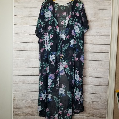 Liberty Love transparentes schwarzes Cover-up mit Blumenmuster Größe 2XL neu mit Etikett
