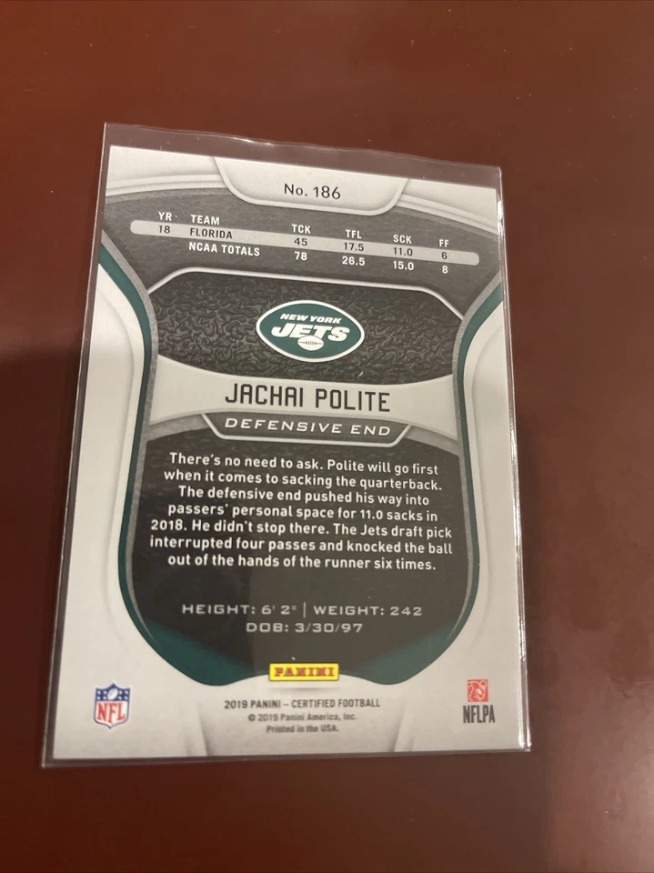 2019 Panini Certified Orange #186 Jachai Polite /199 - Image 2 of 2