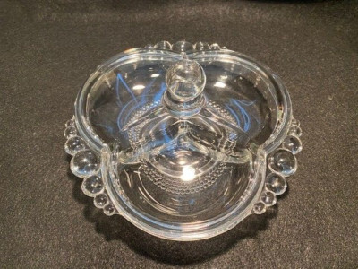 Duncan & Miller Tear Drop 3 Handle 3 Section Candy Dish UV GREEN Glow W Lid