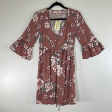 Band of Gypsies NWT Dusty Coral and Cream Floral V-Neck Mini Dress S