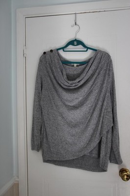 Faith and Joy grauer Pullover mit Wasserfallausschnitt Größe OX