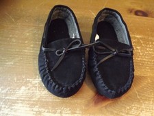 KIDS BLACK SUEDE MOCCASIN SLIPPERS size 13 RAWHIDE TIES