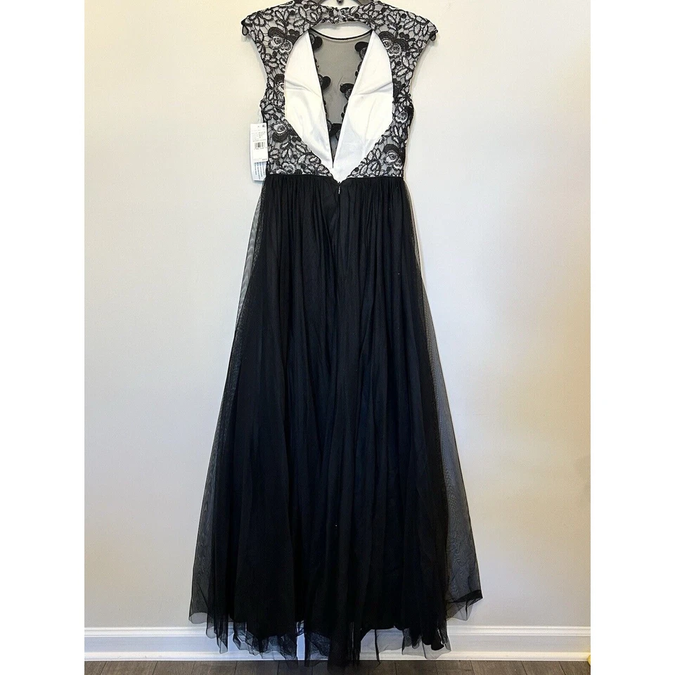 AIDAN MATTOX Embroidered Sleeveless Evening Gown Womens 2 Cap Sleeve Black NEW - Image 3 of 4