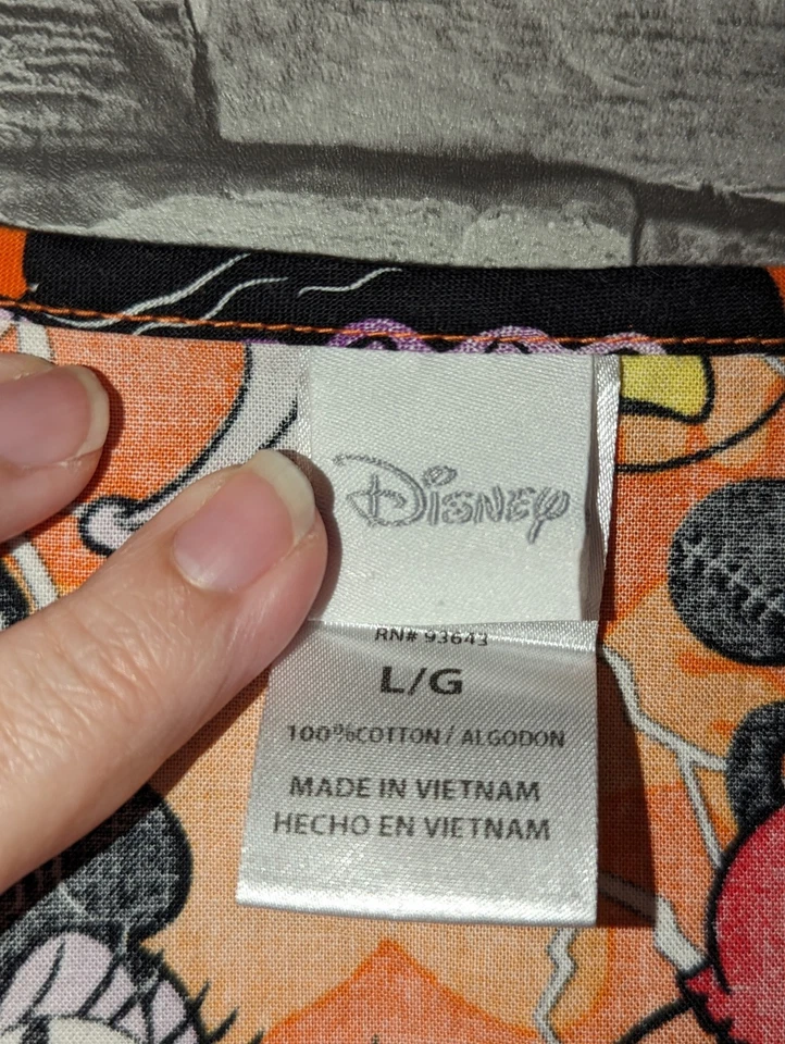 Disney Halloween Scrub Top Mickey Minnie Made To Perfection Orange Womens Size L - Image 3 of 4