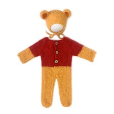 Newborn Baby Girl/Boy Mohair Bear Costume set Photo Photography Props Romper Hat