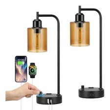 Industrial Table Lamps for Bedrooms Set of 2 -Fully Dimmable Bedside Lamps Amber