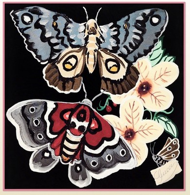 Unisex Gucci Scarf Kris Knight Butterfly Floral Black Silk Wrap with Gucci Box