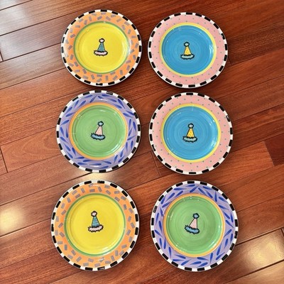 Lot Of 6 Birthday New Years Party Hat Plates Amy Hetrick Axis Imez 9'' Painted