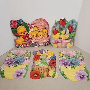 Lot Of 5 VTG Eureka Easter Spring Flowers Die Cut Cutout Decorations Made In USA