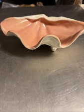 Vintage Porcelain Footed Clam Shell Dish Decorative Shell Marked Made In USA.