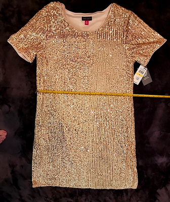vince camuto gold dress Short Sleeve Sequin Shift Size Medium New With Tags Maxi dress