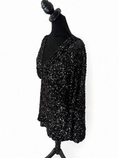 By Together Black Sequin Mini Dress Long Sleeve V-Neck Party Cocktail Size M