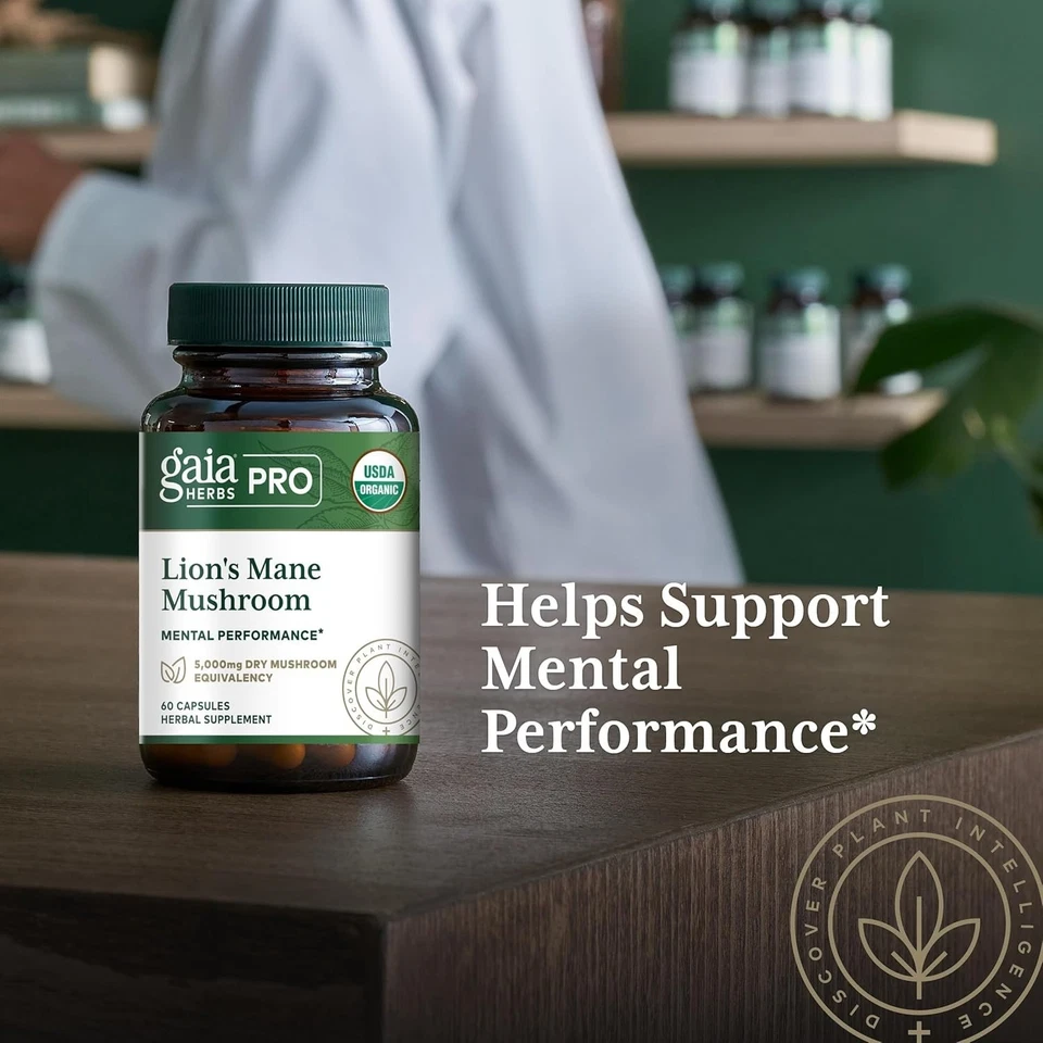 Gaia Herbs Pro 狮子鬃毛蘑菇 - 60 粒素食胶囊,大脑和神经支持 — 第 4/4 张图片