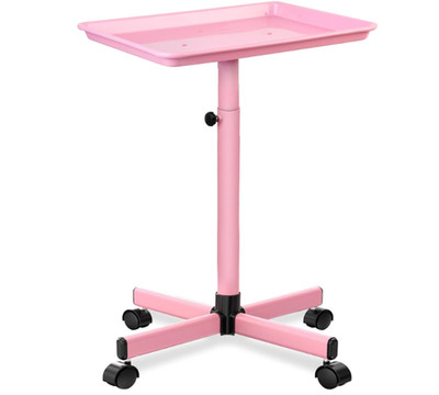 Carrito auxiliar rosa con ruedas y altura regulable, perfecto para salón y casa.