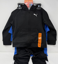 Boys Size 2T PUMA Kids' 3-Piece Set Outfit Zip-Up Hoodie, Shirt Pants Black Blue