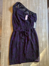 Express Dress Womens Medium Purple Black One Shoulder Polyester NWT $79.90 New