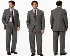 vintage 90s HICKEY FREEMAN 100 wool suit 44L 36W gray glen plaid made in USA