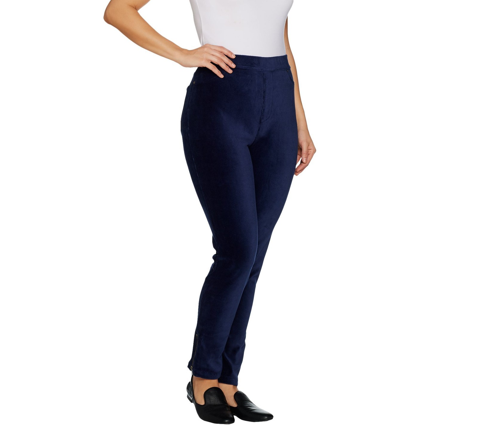 Susan Graver Women's Pants Sz XL Knit Corduroy Straight Leg Pull-On Blue A309192