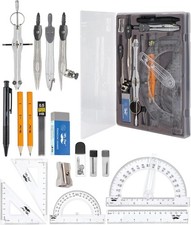 Comprehensive 15-Piece Geometry Set with Swing Protractor - Classic Slate