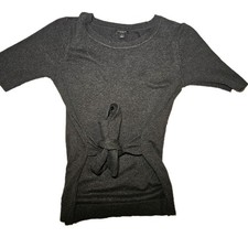 Ann Taylor Factory Women's Sweater Dark Gray Short Sleeve Tie Waist Size Small