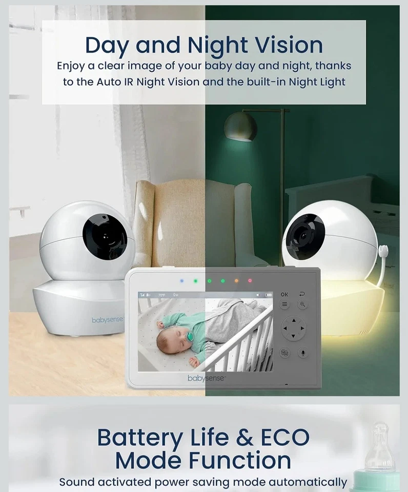 Monitor de bebé video pantalla dividida Babysense V43 con 2 cámaras y audio de 4,3" Foto 3 de 4