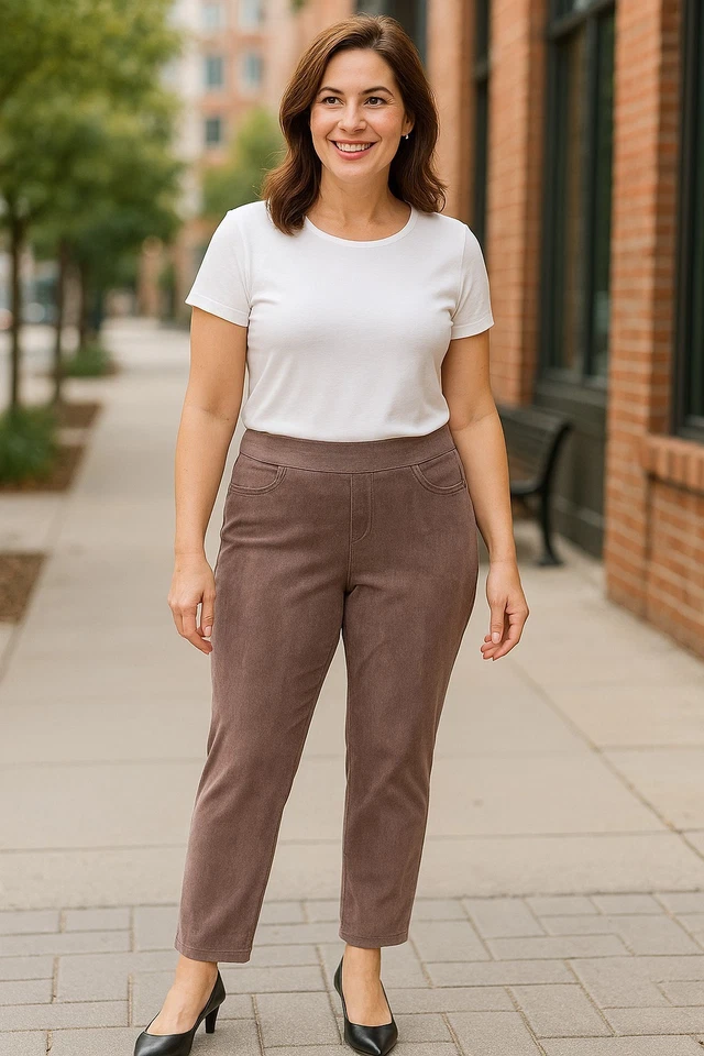 Leggings de pana Style & Co XXL, tiro medio, ajuste curvilíneo, mosca sintética - marrón claro Foto 2 de 4