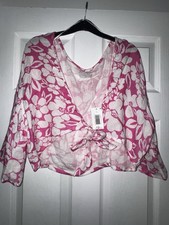 BNWT Matalan Pink And White Floral Print Tie Up Front Crop Top Size L
