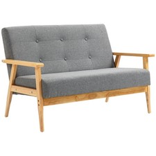 HOMCOM 2-Seater Sofa Upholstery Couch with Rubber Wood Legs Refurbished