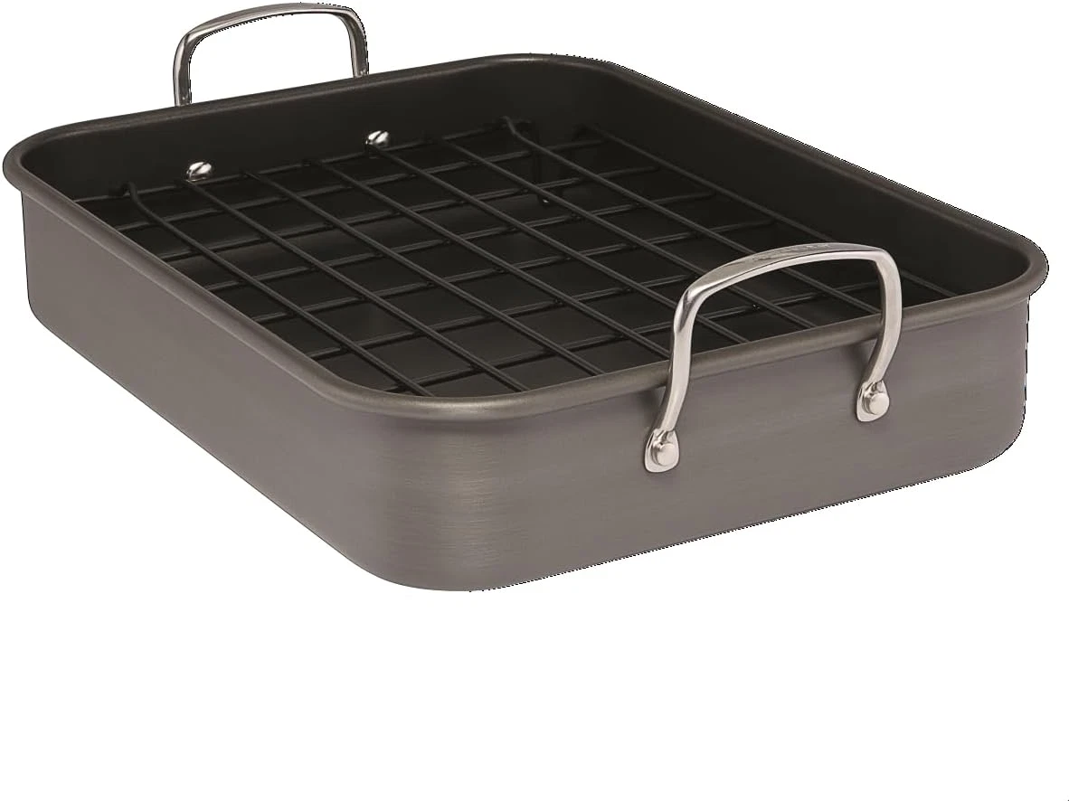 Brights Hard Anodized Nonstick Roaster / Roasting Pan with Rack - 16 Inch X 12 I