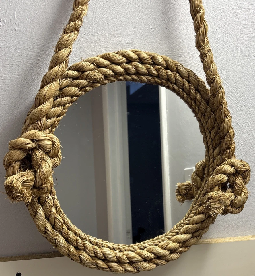 14" Round Rustic Nautical Primitive Mirror with Thick Rope, Wall Decor - Image 2 of 4