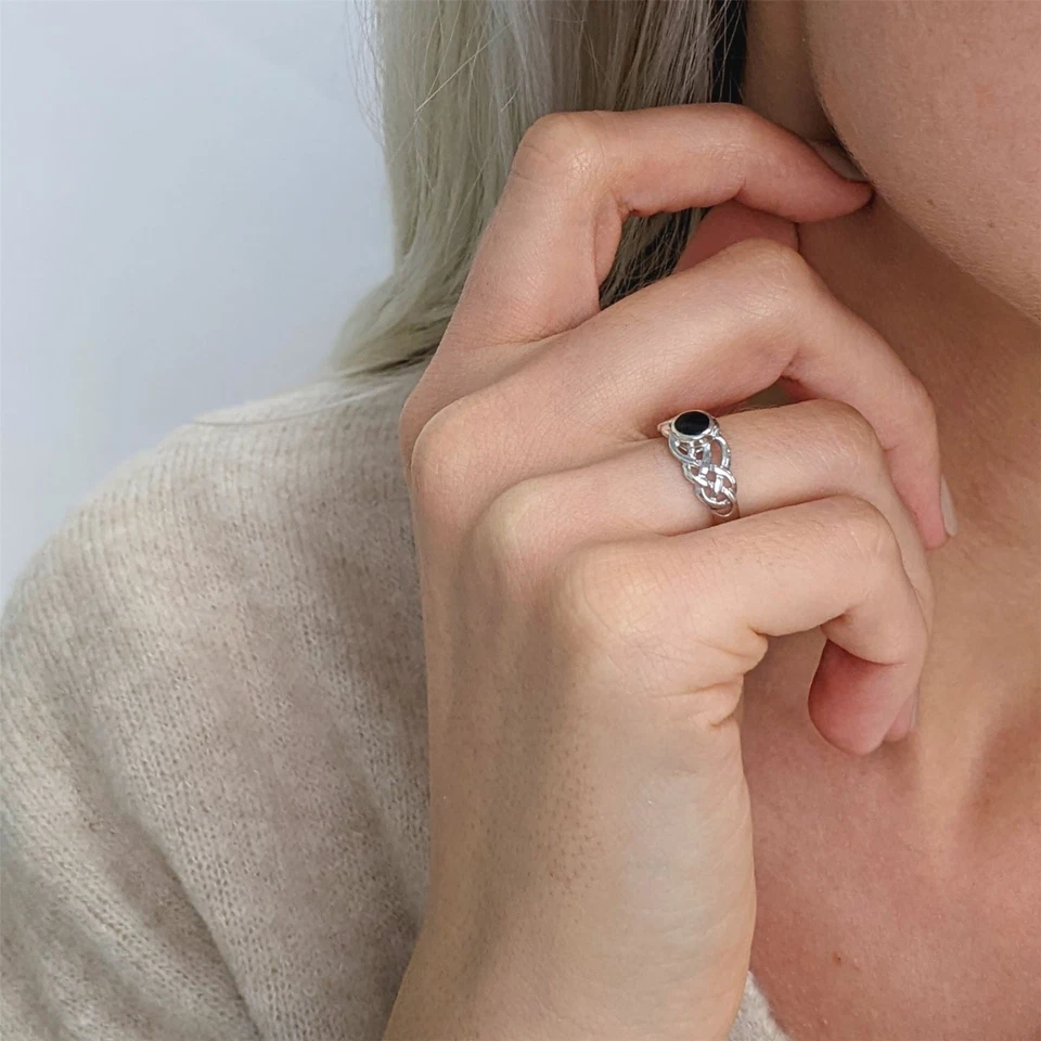 81stgeneration Anello Gemma Onice Simulato Nodo Celtico Argento Sterling .925 - Immagine 3 di 4